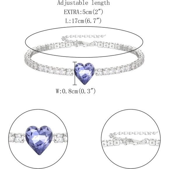 Women's Blue Dainty Trendy Adjustable Tennis Slide Bracelets Jewelry Gift - Picture 5 of 7